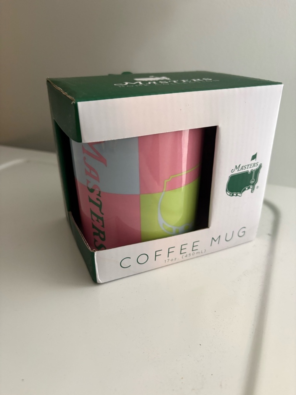 Masters Tournament Coffee Mug - Pink, Lime, Light Blue Checker